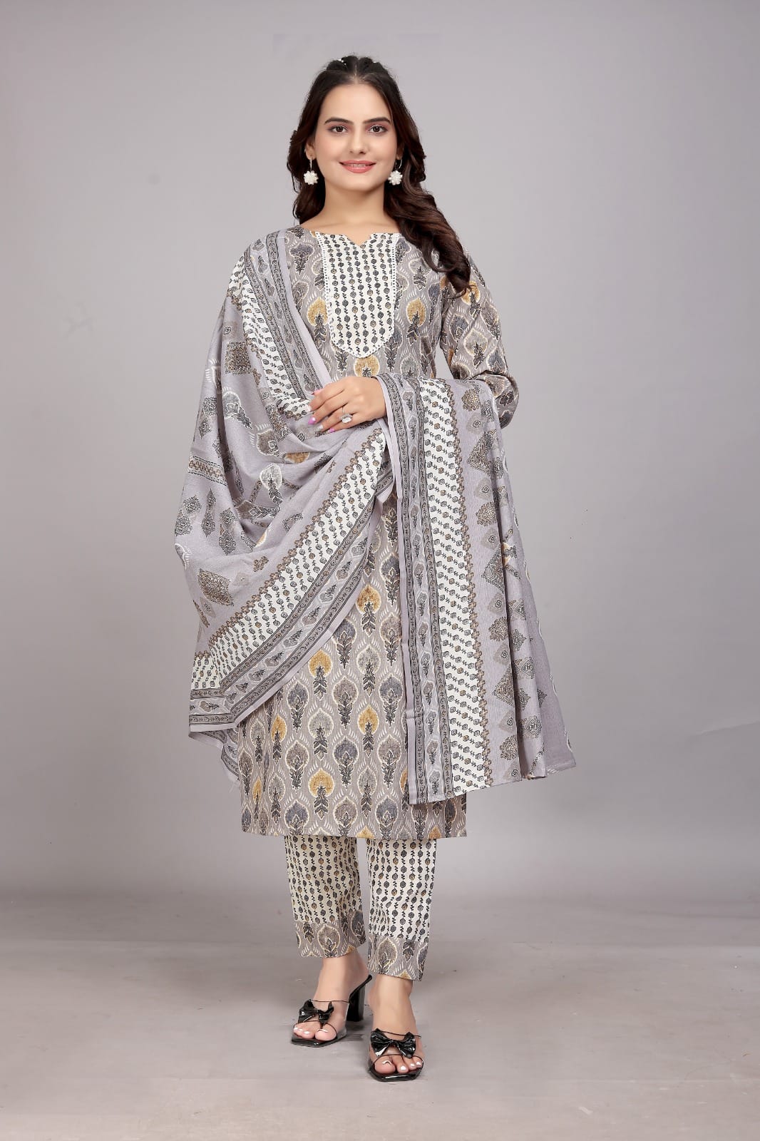 Shamal Daily Wear Cotton Foil Printed Kurti With Bottom Dupatta Wholesale Price In Surat